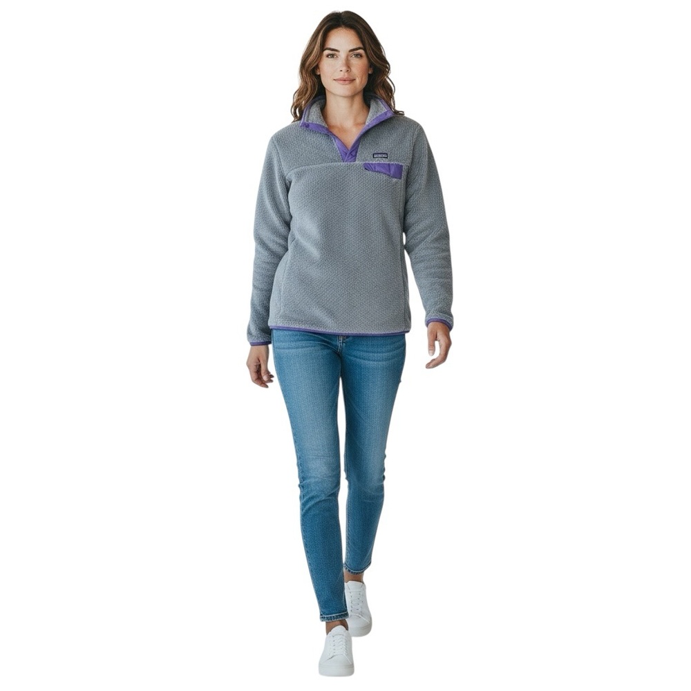 PATAGONIA Fleece Pullover in Gray w/ Purple Accents Size Small - Picture 13 of 13